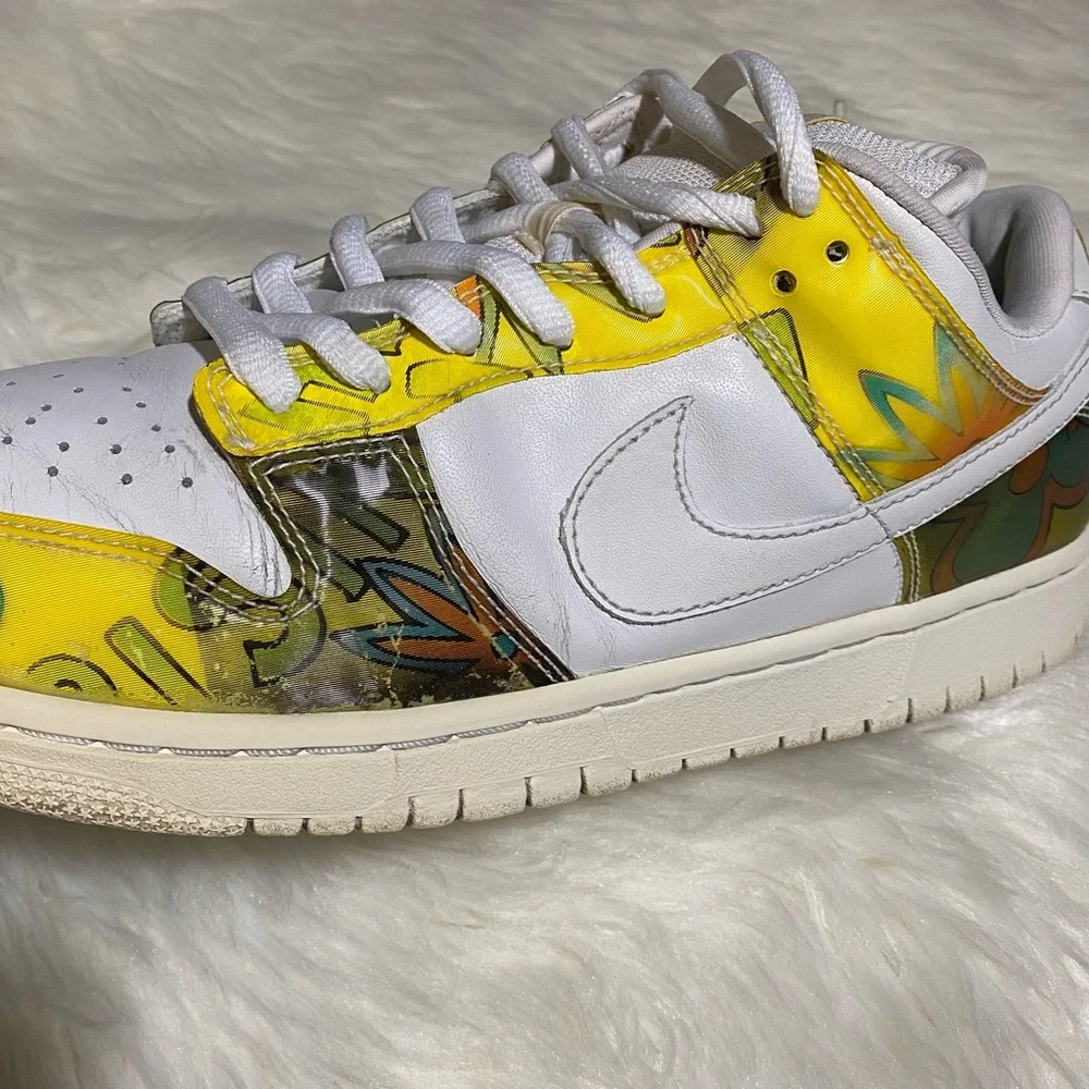 VTG NIKE Dunk Low Pro SB White/Yellow DE LA SOUL 2005 DJ Rectangle pre-owned 10 - Picture 9 of 10